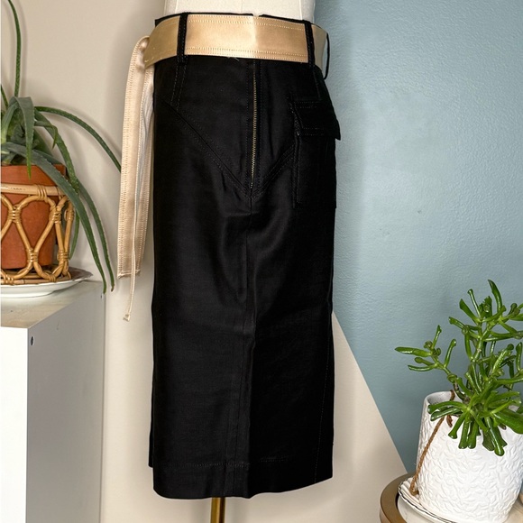 Diane von Furstenberg Black Linen Stretch Pencil Skirt w/ Contrast Belt Size 4 - Picture 3 of 12